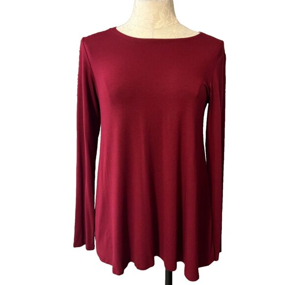 Eileen Fisher Top Dark Red XS Extra Small Long Sleeve Stretch Fall Winter - Picture 1 of 5